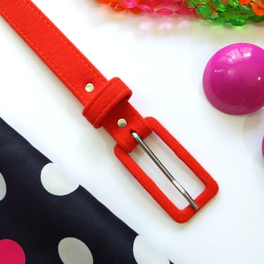 Colorful Vintage 70s 80s Red Fabric Skinny Statement Belt 