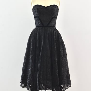 1950's Black Strapless Dress / xxs xs
