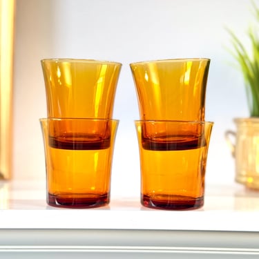 Vintage Duralex Amber Glasses, MCM Retro French Glassware, Amber Glass Tumblers Made in France, Retro Glassware, Kitchen Drinking Glasses 