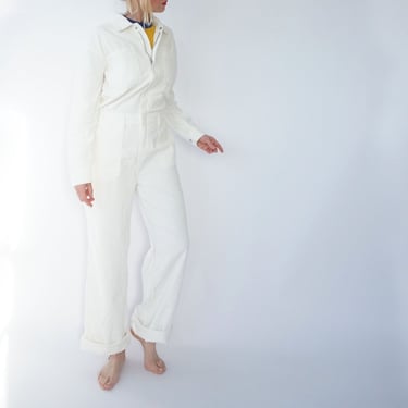 Vintage White Corduroy Coverall | Cord Utility Coveralls  | Jump Suit Jumpsuit | Cotton White Mechanic | Boilersuit 