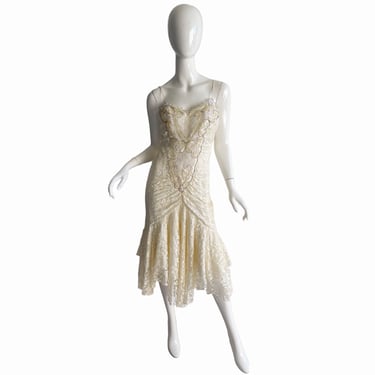80s Lace Sequin Dress / Vintage Party Wedding Dress / 1980s Susan Roselli By Vijack Dress Disco Dress Small 
