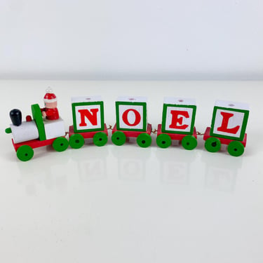 Vintage Wooden NOEL Christmas Train Hand Painted, Set of 5 Noel Wooden Red and White Noel Wooden Block Train, Traditional Christmas Decor 