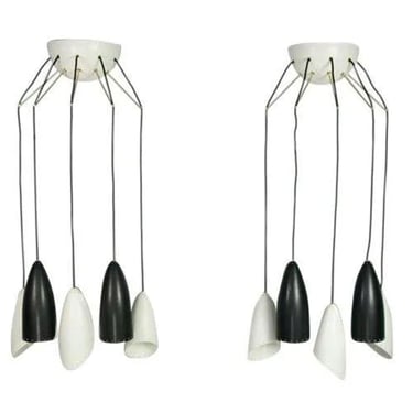 Roberto Giulio Rida Five Arm Cone Sconces in Black and White with Brass Fittings