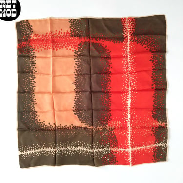 Interesting Vintage 60s 70s Brown & Orange Abstract Print Square Scarf 