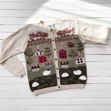 cottagecore sweater 90s vintage Northern Reflections sheep farm cotton cardigan 