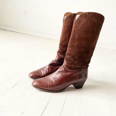 1970s Ferragamo Brown Leather + Suede Boot 