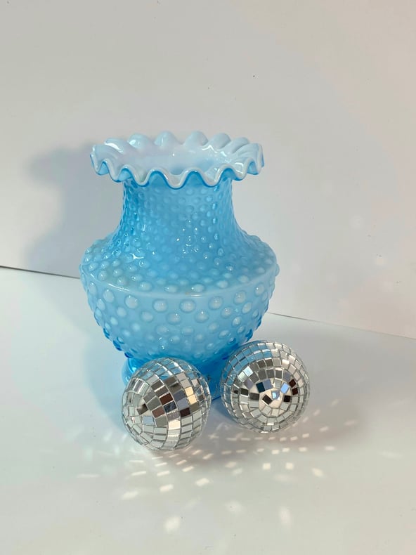 Fenton Blue with White Hobnail vase