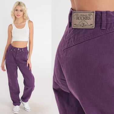 90s Western Jeans Purple Rocky Mountain Denim Rodeo High Waisted Rockies Jeans Pants Tapered Straight Leg 1990s Vintage Small Tall Long 