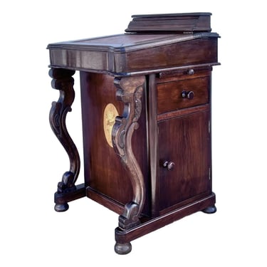 Davenport Style Inlaid Mahogany Desk With Embossed Leather Top 