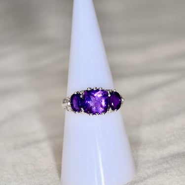 Amethyst 14K White Gold Ring Exceptional Filigree Profile Art Deco Engagement Ring Gift for Her Size 7 1/4 Stones 4 Carat Total Wt  Stunning 
