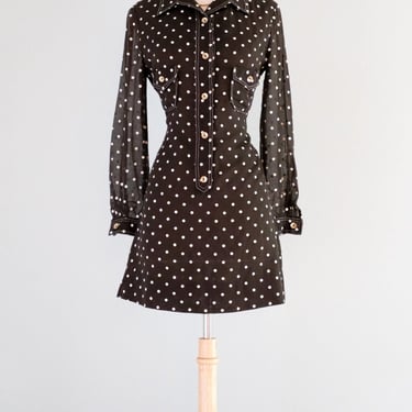 Vintage 1960's Brown &amp; Ivory Polka Dot MOD Shift by Ned Gould / SM