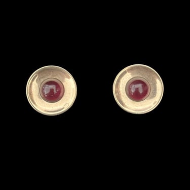 1940s Red Glass and Gold Tone Cuff Links by Kreisler | 40s Vintage Round Glass Cabochon Cufflinks 