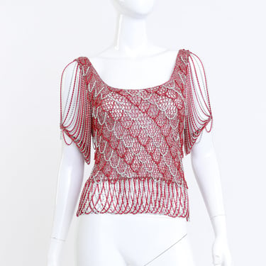 Scarlet & Silver Crochet Knit Chain Drape Top