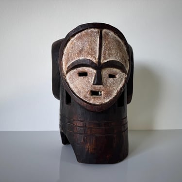 Vintage Hand Carved Wood African Mask From Heaume Ethnie Fang, Gabon 