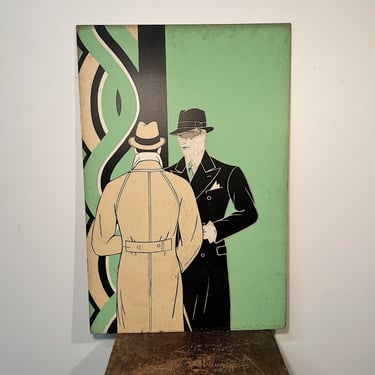 1930s Illustration Art Store Display - Art Deco Fedora Painting on Board - Antique Illustrator Artwork - Sleek Design - Peaky Blinders 
