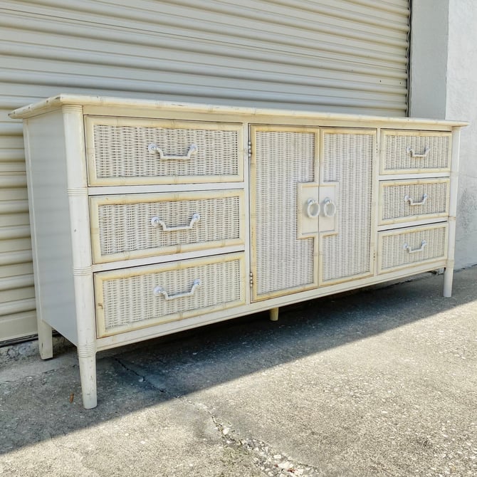 Vintage Faux Bamboo Dresser With 9, Vintage Dixie 9 Drawer Dresser