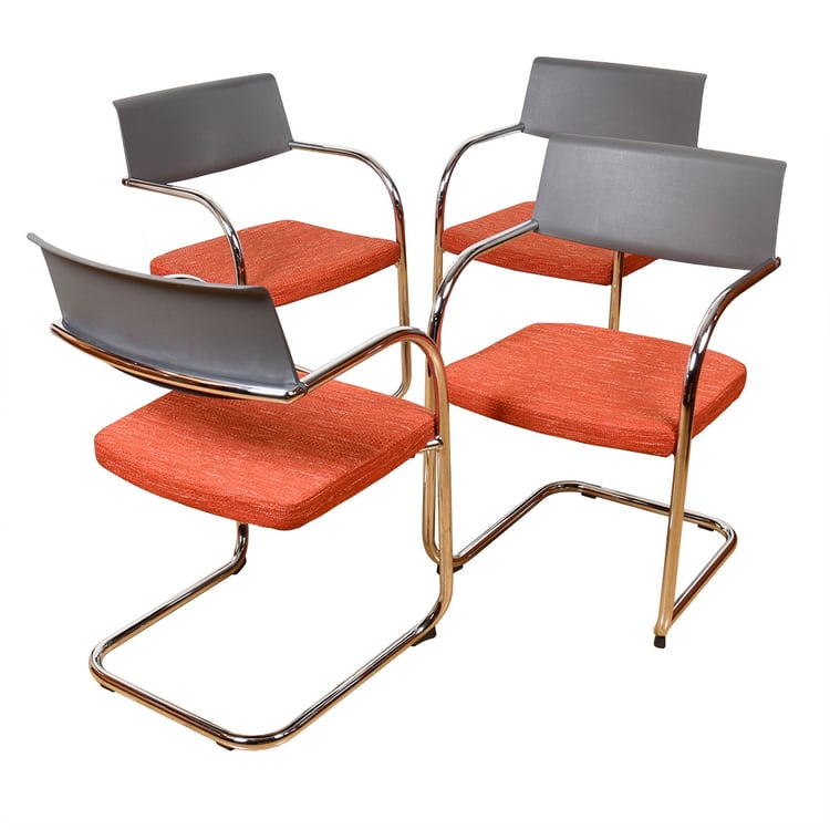 Set of 4 Knoll Modernist Chrome Chairs w: Original Colorful Seats