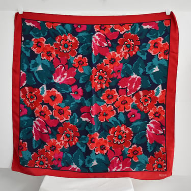 1980s Bill Blass Red Floral Scarf 