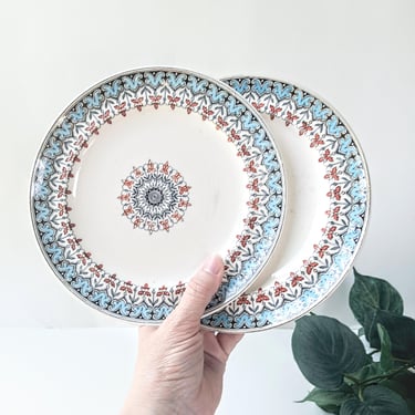 2 Antique W.T. Copeland DENMARK Salad Plates/Moorish Revival Medallion Pattern/Spode Stoke on Trent/ French Country Cottage 