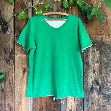 Vintage 60s Reversible Green and White PE Shirt size L 