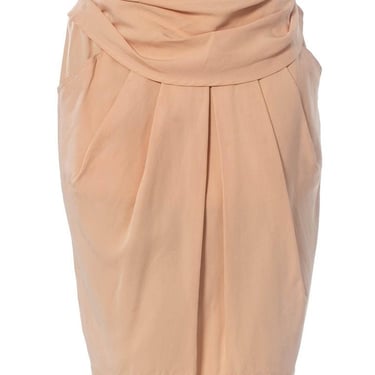 1980S BYBLOS Blush Pink Silk Faille Skirt With Draped Waist & Pockets 