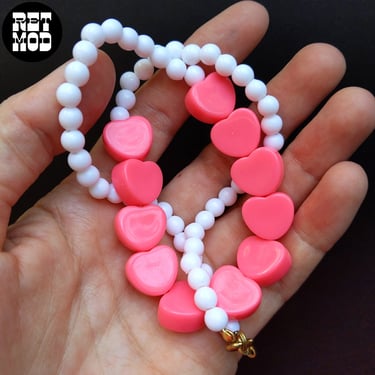 So Cute Vintage 80s Bubblegum Pink Hearts Beaded Necklace 