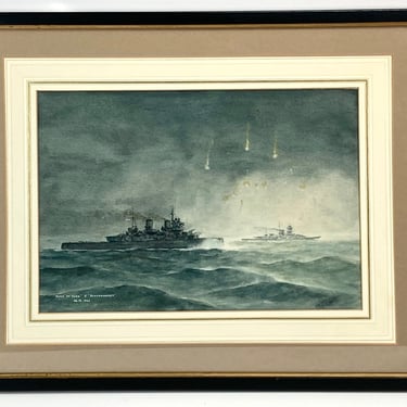 WWII Naval Battle Painting 12/26/1943 Duke of York vs. Scharnhorst sgd Tufnell 