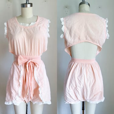 Antique 1920-30s Peach Cotton Romper Teddie / XS 