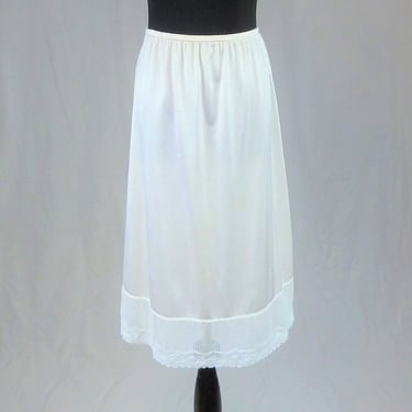 80s White Half Slip - Wide Lace Trim - Nylon Skirt Slip - Ashley Taylor - Vintage 1980s - L 