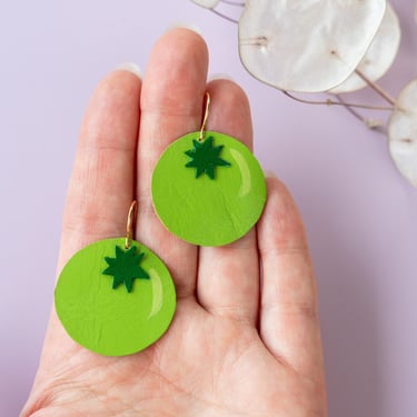 Large Green Tomato Earrings - Lightweight & Made from Reclaimed Leather 
