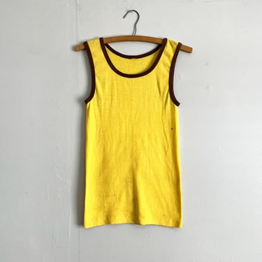 Vintage 70s 80s Yellow Blank Tank Top Summer Shirt Size M to L 