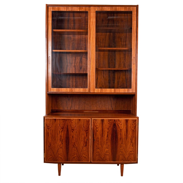 Stunning 42&#8243; Danish Rosewood 2-Pc Glass Display Top w: Storage Cabinet Below