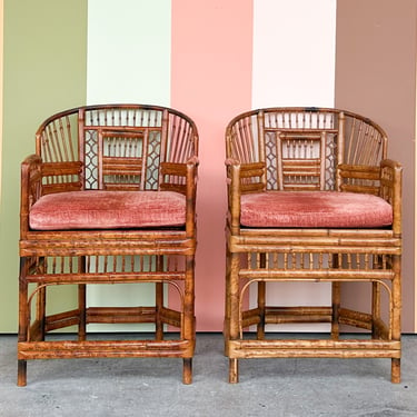 Pair of Tortoise Shell Rattan Brighton Style Chairs