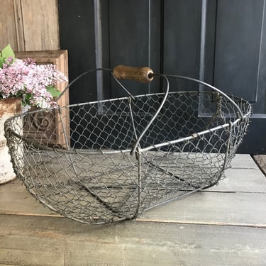 French Wire Harvest Basket, Garden Trug, Carrier, Oysters, Rustic French Farmhouse, Homesteading 