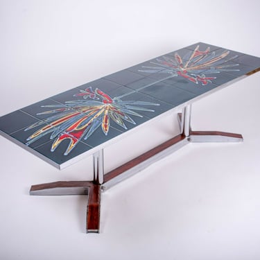 Adi  Mid century coffee table with ceramic tile, hand-painted