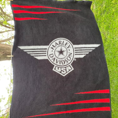 Harley Davidson Blanket By Biederlack, Black Red  Acrylic Polyester Throw, Cozy Blanket, Motorcycle, Vintage Stadium Blanket 