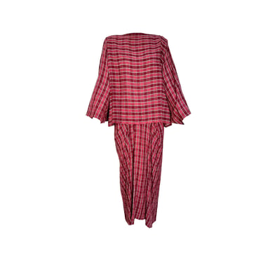 Issey Miyake Rare 1980's Brick Red Grid Plaid Skirt Ensemble