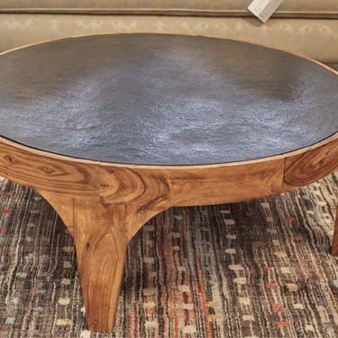 Anthropologie Black Slate Top Round Cocktail Table