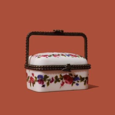 Mini Floral Porcelain Trinket Box, Vintage Pill Box 