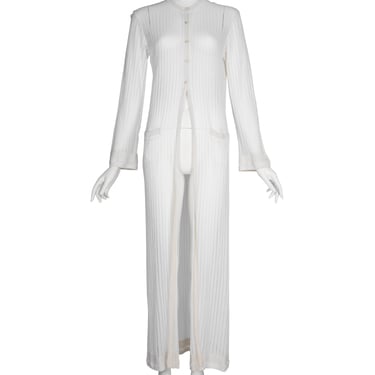 Azzedine Alaia Vintage SS 1992 Sheer White Striped Mesh Knit Maxi Duster Cardigan