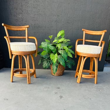 Pair of Rattan Swivel Barstools