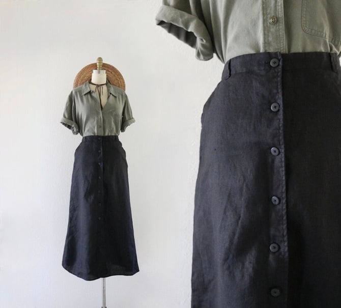 black linen button skirt - 6 