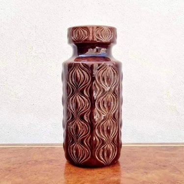 Mid Century Brown Ceramic Vase / Vintage Fat Lava Onion Pattern Vase / Made by Scheurich / 285-23 / Pottery / Home Decor /West Germany /'70s 