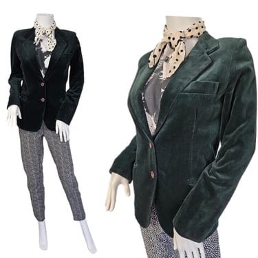 Chaus 1970's Hunter Green Velvet Blazer I Suit Coat I Jacket Sz Sm 