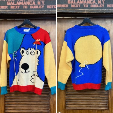 Vintage 1980’s “Eagle’s Eye” Cartoon Bear and Balloons Sweater, 80’s Sweater, 80’s Animal Design, Vintage Clothing 