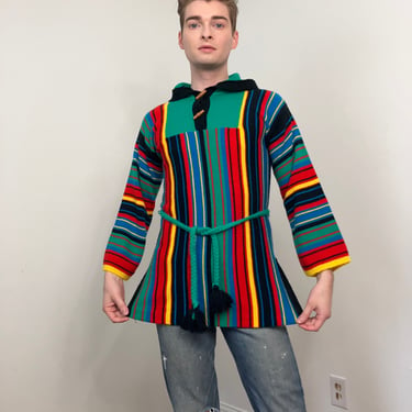 70s rainbow striped hooded sweater 