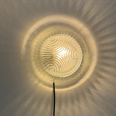 Vintage Round Glass Sconce with Relief / Retro Glass Wall Lamp / Mid Century Ceiling Light / Glass Lamp Shade / Yugoslavia / 1970s 