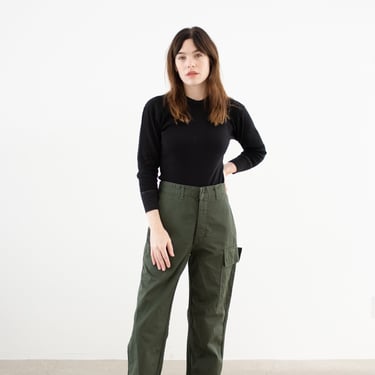 Vintage 30 Waist Olive Green Fatigues | Unisex Side Pocket Cargo Trousers | Army Pants | F528 