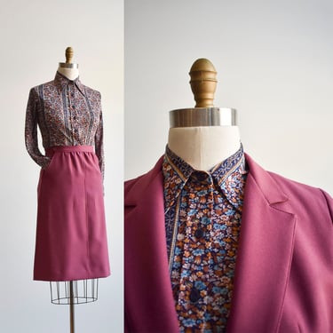 1970s 2pc Womens Purple Skirt Suit 
