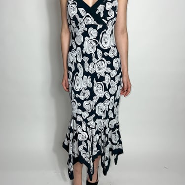 Black &amp; White Rose Print Dress